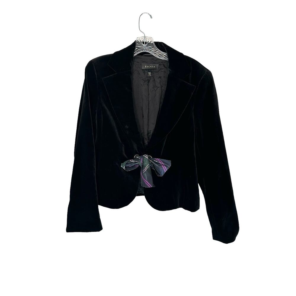 Escada Black‎ Velvet Cotton Blend Tie Front Blazer Size 42